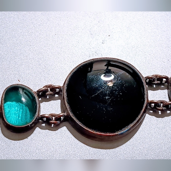 Vintage Native Black & Green BIG  STONE ROUND SHAPE DESIGN 7 INCH BRACELET. - Picture 8 of 8